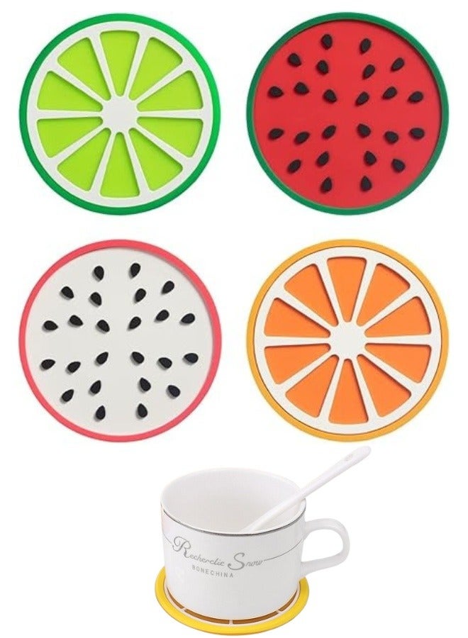 4 قطع كوستر سيليكون على شكل فاكهة مضادة للانزلاق-متعدد الألوان - Image 1