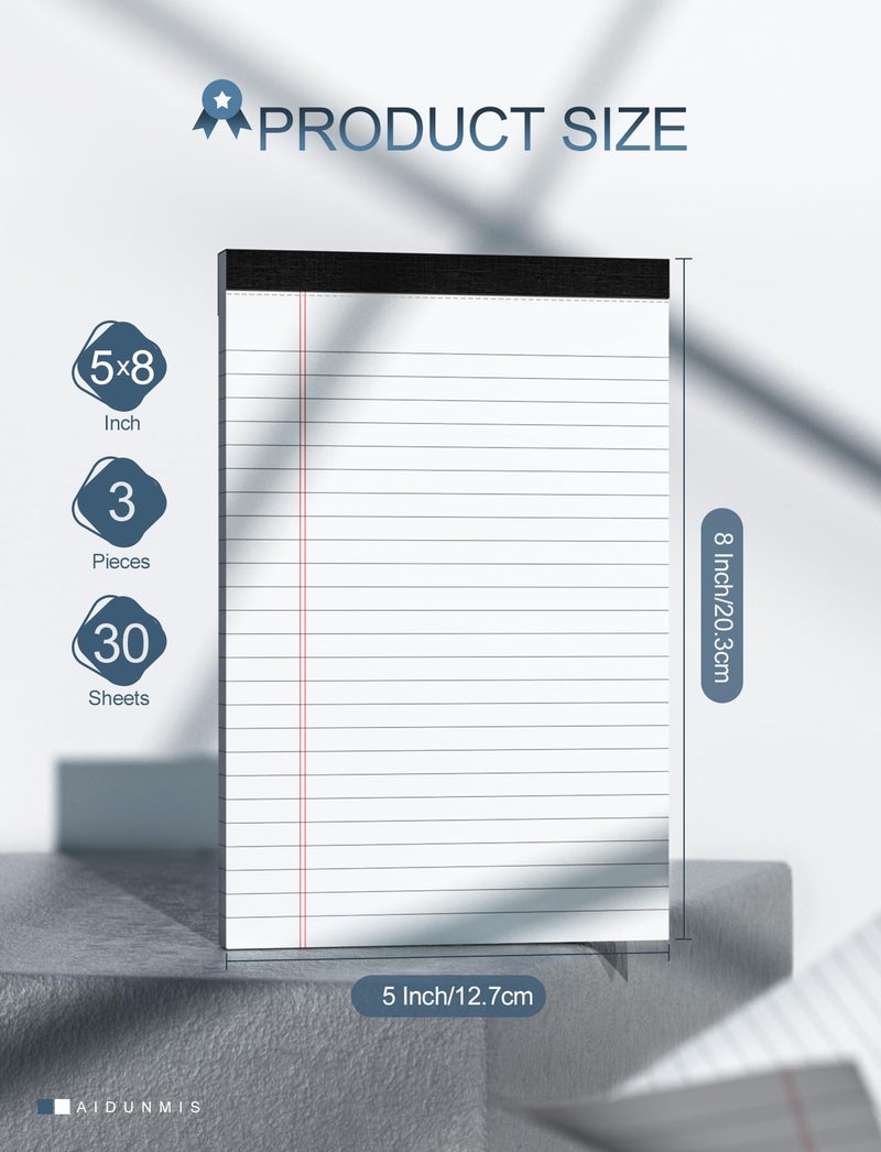 Aidunmis 3 Pack Small Legal Pads 5x8 White Notepads Paper Tablets 5x8 Legal Pad 80 GSM Lined Note Pads of Paper 5x8 College Ruled Writing Pads 30 Sheets/Pad, 25 Lines Note Pads for School, Office - Image 2