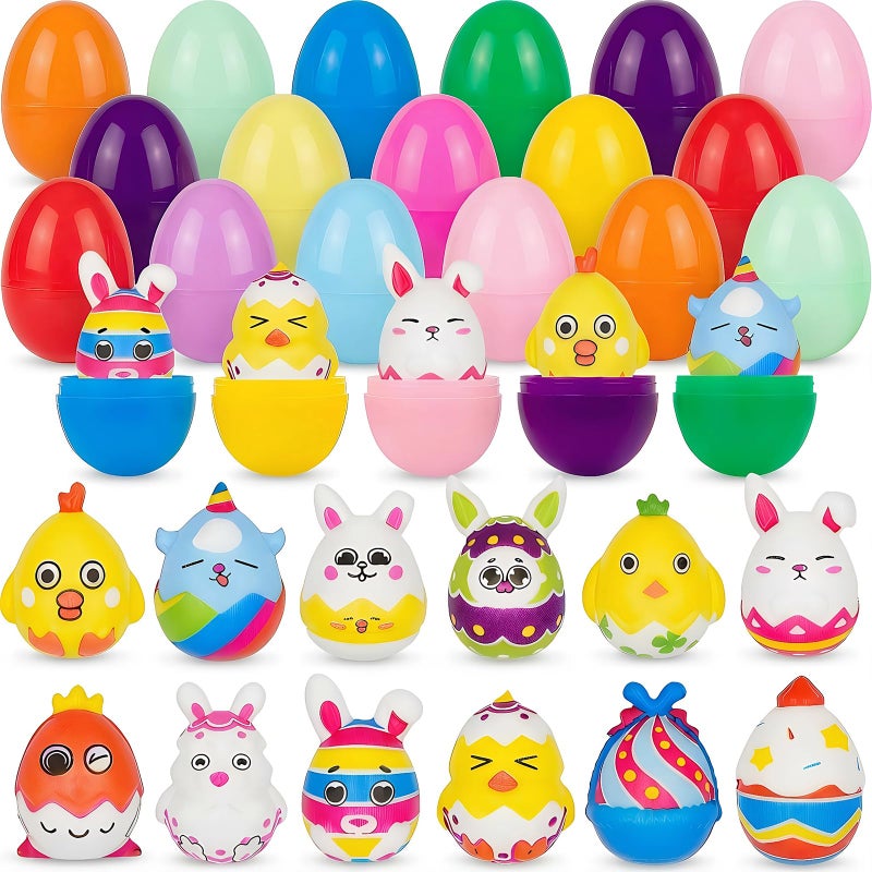 Menzcci 12 Pack Easter Squishies Toys Slow Rising Squishy Squeeze Toy with 12 Pcs Plastic Easter Eggs for Kids Boys Girls Toddlers Easter Basket Stuffers Party Favors Gifts - Image 1