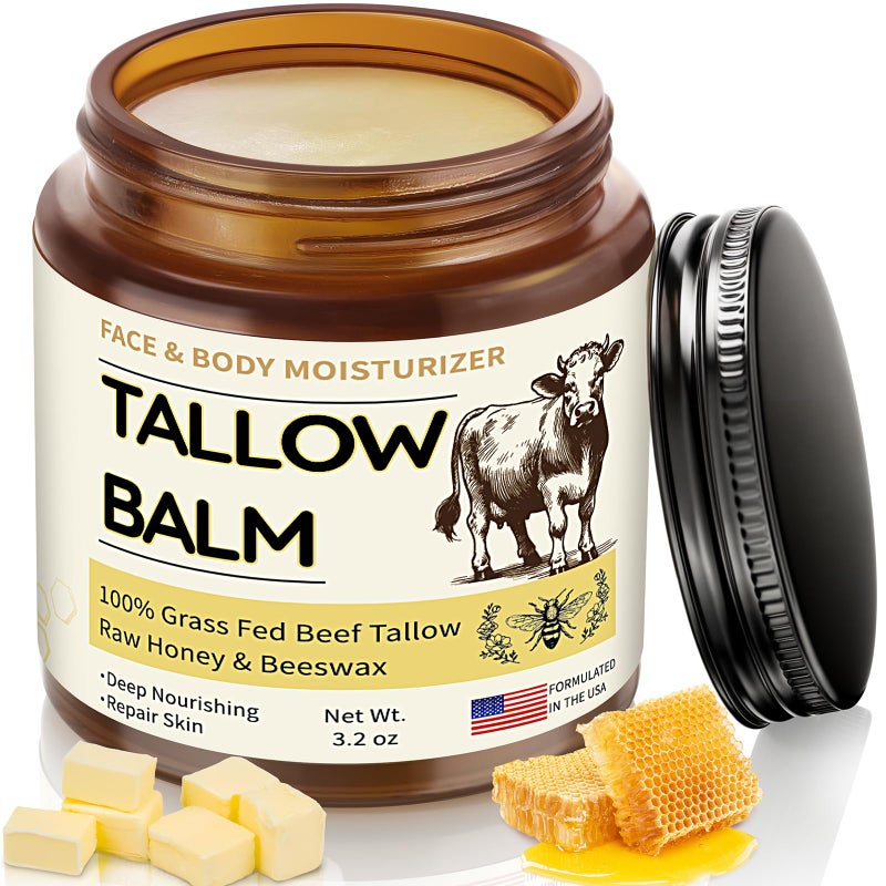 Veakoo Beef Tallow for Skin, Organic Whipped Tallow and Honey Balm, Grass Fed Beef Tallow Face Moisturizer, Natural Tallow Skin Care Cream Body Butter, Nourish and Soothe Dry Skin - Image 1