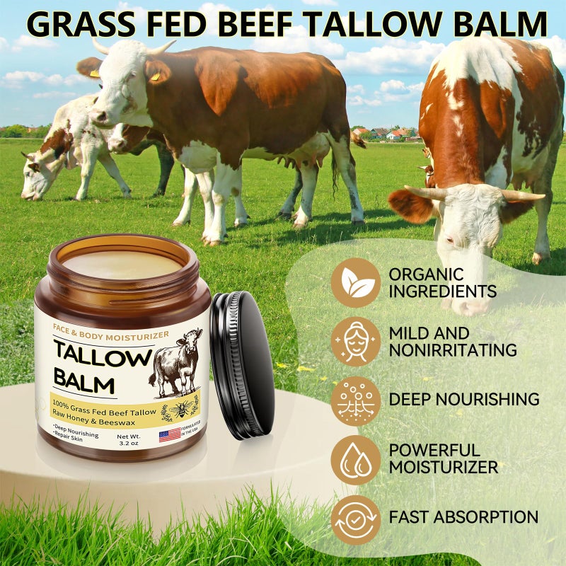 Veakoo Beef Tallow for Skin, Organic Whipped Tallow and Honey Balm, Grass Fed Beef Tallow Face Moisturizer, Natural Tallow Skin Care Cream Body Butter, Nourish and Soothe Dry Skin - Image 5