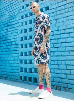 Campus Sutra Men's Navy Blue Contrast Print Co-Ord Set  - Image 3