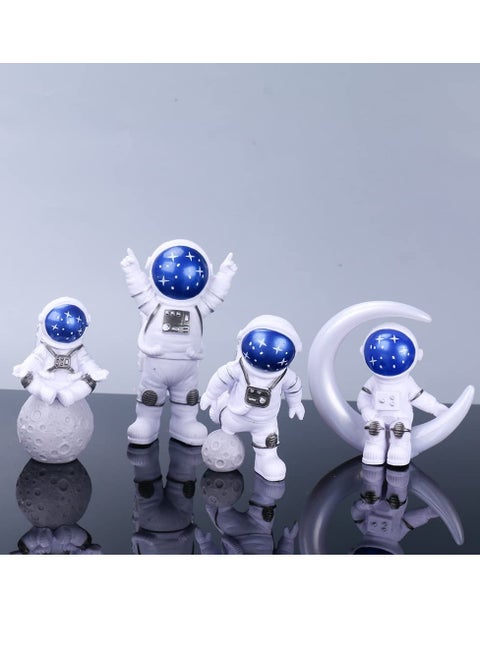 Astronaut Figurines Cake Topper Outer Space Birthday Cake Decoration Spaceman Model Display Miniature Astronaut Toys Set, Planet Rocket Pearl Balls and Star DIY Cake Toppers for Kids Party (4Pcs)