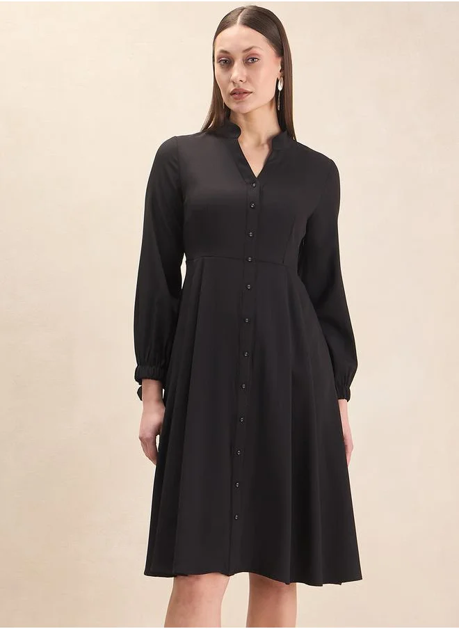 FEMELLA Solid Knotted Sleeve Knee Length Dress