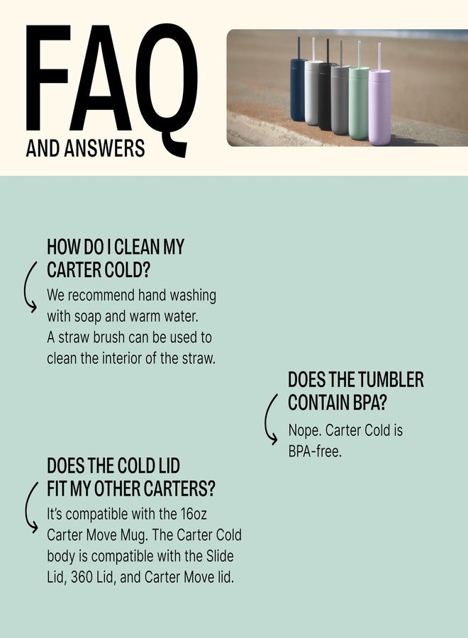 Fellow 20 oz Carter Cold Water Bottle for Water, Iced Tea, Coffee, Smoothies, Iced Coffee & more - Stainless Steel Vacuum-Insulated tumbler with Spill Resistant lid and straw - Smoke Green - Image 2