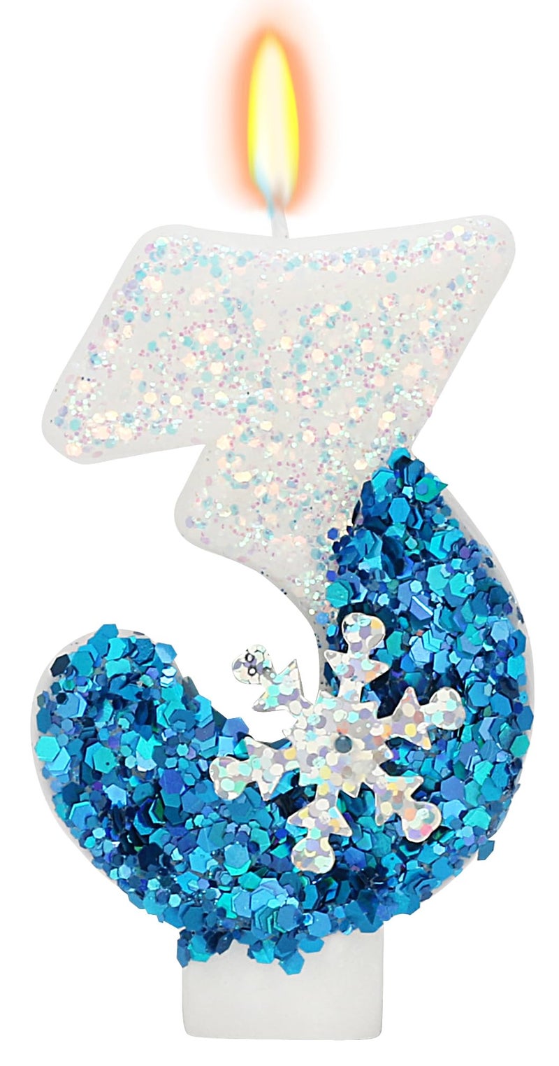 ElekFX Frozen Themed Birthday Candles, 3rd Birthday Candle for Party Supplies, 2.76 inch Cake Topper Decorations (Number 3) - Image 1