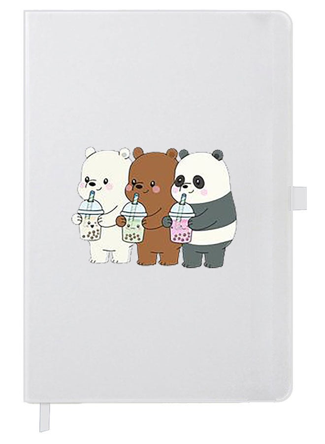 Theodor Designer A5 Thick White Hardcover Notebook 3 Panda Drinking - Image 1