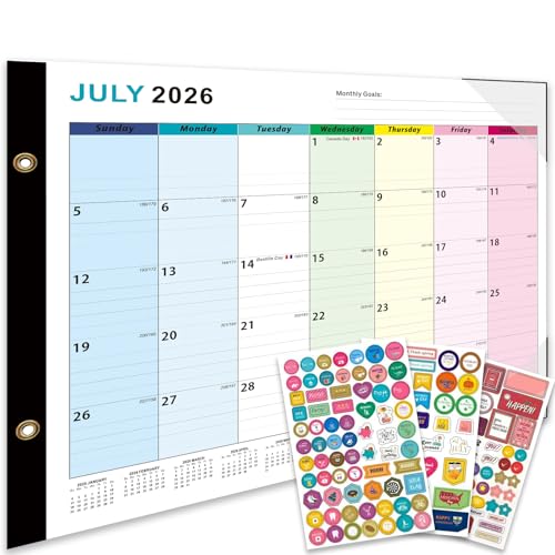 Dayvorax 2026-2027 Desk Calendar - 22" x 17", 18 Month Calendar Jul 2026 - Dec 2027, Large Monthly Desktop Calendar with Daily Blocks, Thick Paper, Corner Protectors - Colorful (3 Stickers Included) - Image 1