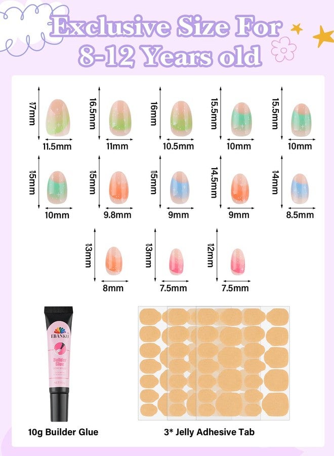 TOROKOM 78PCS Press on Nails for Kids, TOROKOM Cute Kids Fake Nails Flower Kid Glue on Nail Short Almond False Nail Art Gift for Girls Children 8-12 Age with Nail Adhesive Tab & Quick-dry Nail Glue (3 Pack) - Image 3