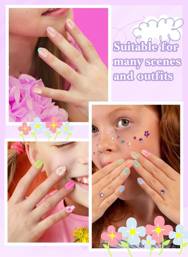 TOROKOM 78PCS Press on Nails for Kids, TOROKOM Cute Kids Fake Nails Flower Kid Glue on Nail Short Almond False Nail Art Gift for Girls Children 8-12 Age with Nail Adhesive Tab & Quick-dry Nail Glue (3 Pack) - Image 4