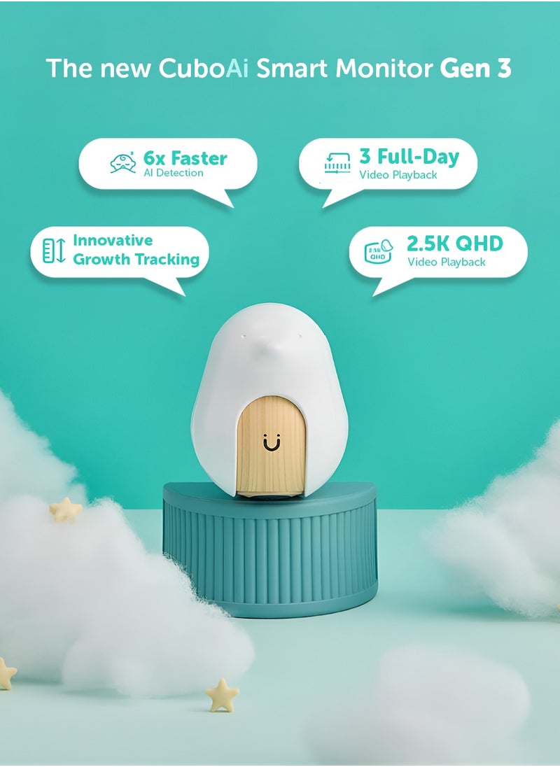 CuboAi Smart Baby Monitor 3 with Floor Stand, 2.5K QHD Night Vision WiFi Camera, 2-Way Audio, Temperature & Humidity Sensor, Lullabies, Sleep Safety Alerts for Covered Face, App Control