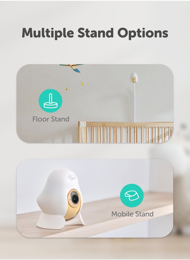 CuboAi Smart Baby Monitor 3 with Floor Stand, 2.5K QHD Night Vision WiFi Camera, 2-Way Audio, Temperature & Humidity Sensor, Lullabies, Sleep Safety Alerts for Covered Face, App Control