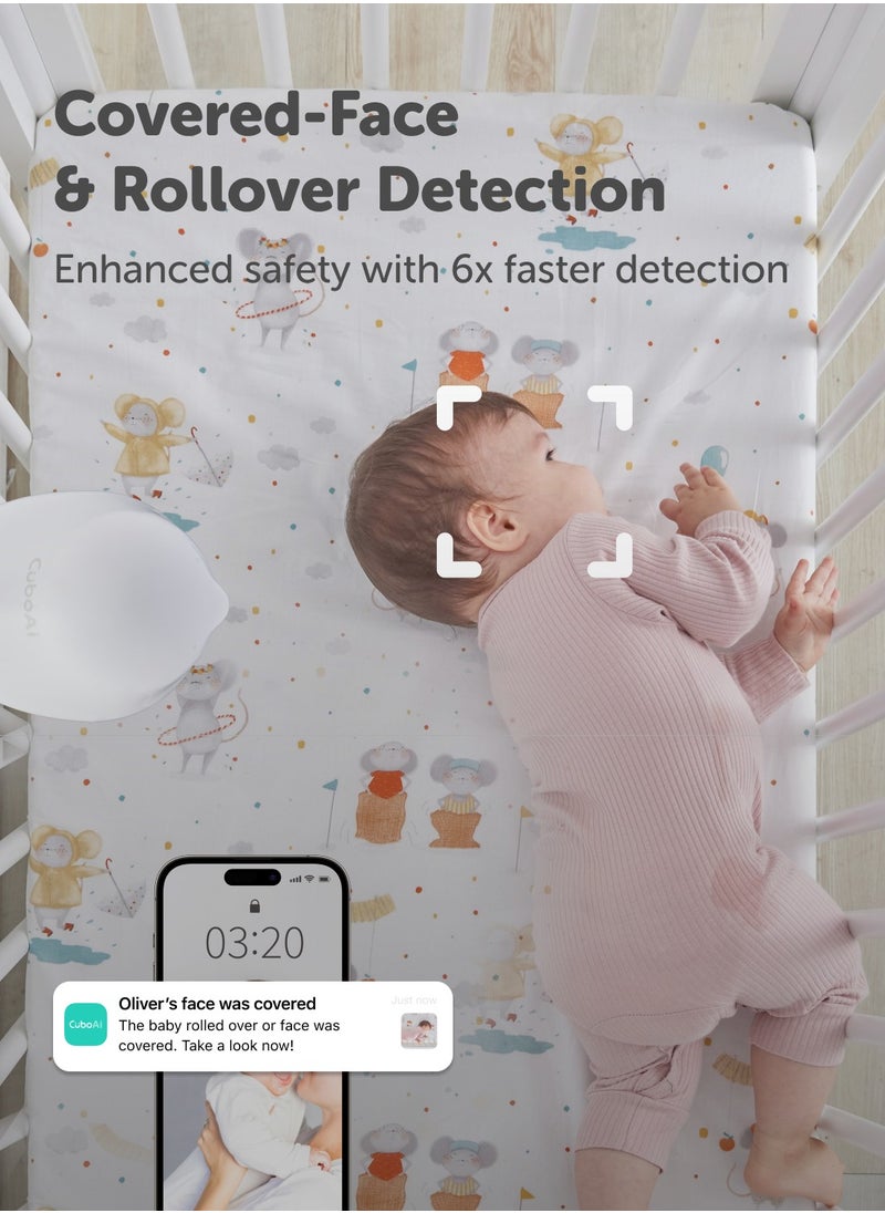 CuboAi Smart Baby Monitor 3 with Floor Stand, 2.5K QHD Night Vision WiFi Camera, 2-Way Audio, Temperature & Humidity Sensor, Lullabies, Sleep Safety Alerts for Covered Face, App Control