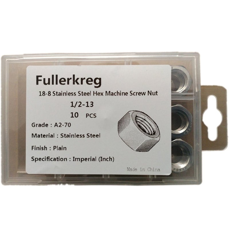 Fullerkreg 1/2-13 Stainless Steel Finished Hex Nut, 304 Stainless Steel Nut (10 pcs) - Image 5
