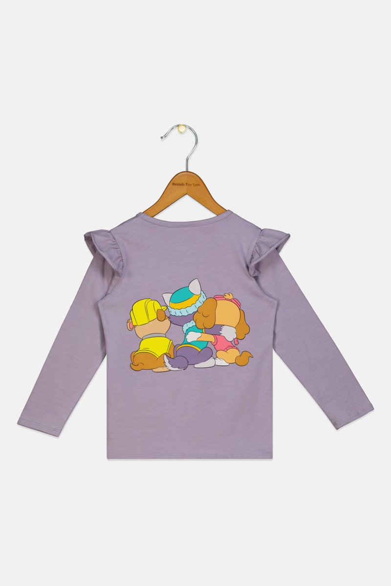 NAME IT بلوزة طويلة الأكمام بنقشة جرافيك للبنات، عنق دائري، بنفسجي - Image 3