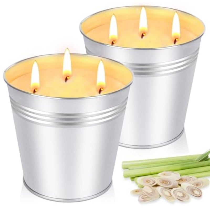 Natural Soy Wax Scented Candle Patio Yard Balcony Camping BBQ Diwali Ramadan Gatherings 2 Pack 20oz 3 Wick Citronella Candle Lemongrass Fragrance Infused Jar Candle 200 Hours Burn Time Candles Outd - Image 1