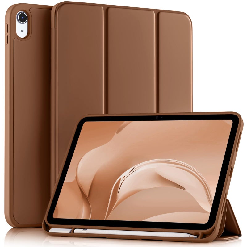 Akkerds Compatible with iPad (A16) 11th Generation Case 11 Inch 2025, for iPad 10th Generation Case 10.9 Inch 2022 with Pencil Holder, Slim Trifold Stand Protective Cover with Soft TPU Back, Brown - Image 1