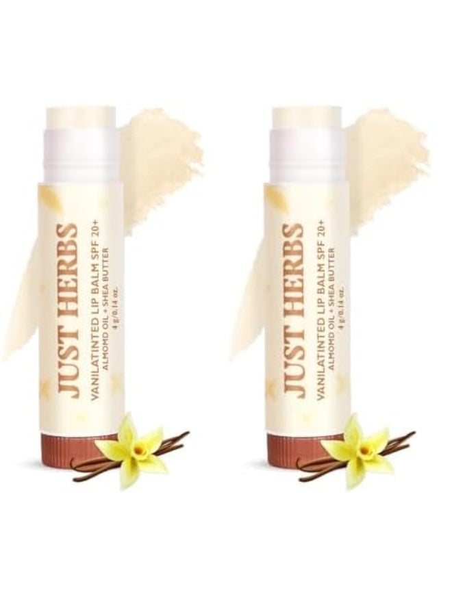 جاست هيربز بلسم شفاه ملون من "جست هيربس" (Just Herbs) بعامل حماية SPF 20+ لتفتيح الشفاه الداكنة - 4 جم (نكهة الفانيليا) - عبوة من قطعتين - Image 1