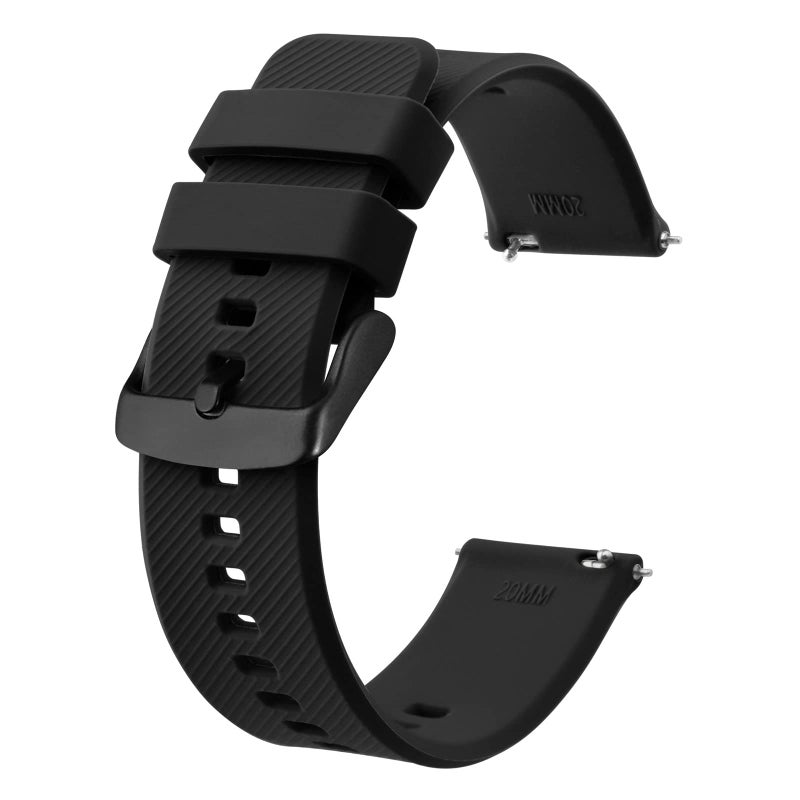 BISONSTRAP Watch Strap 20mm, Quick Release Silicone Watch Bands for Men Women (Black, Black Buckle) - Image 1