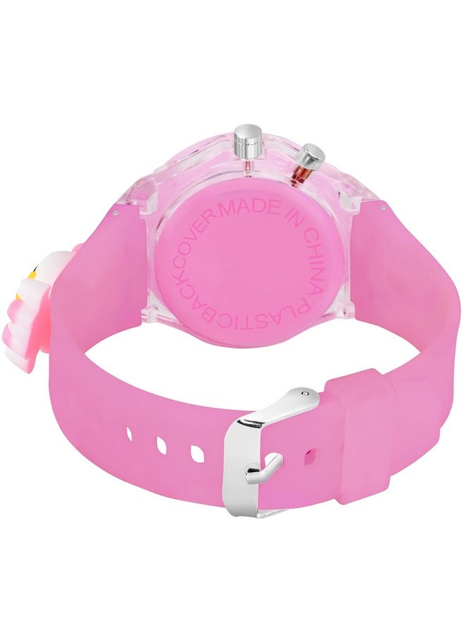 Shocknshop Shocknshop Nylon 3D Cartoon Analouge With 7 Color Glowing Disco Light Unisex Analogue Watch For Kids Girls And Boys (Pink Dial Duck), Pink Band  - Image 4