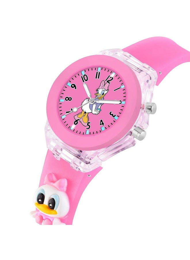 Shocknshop Shocknshop Nylon 3D Cartoon Analouge With 7 Color Glowing Disco Light Unisex Analogue Watch For Kids Girls And Boys (Pink Dial Duck), Pink Band  - Image 2