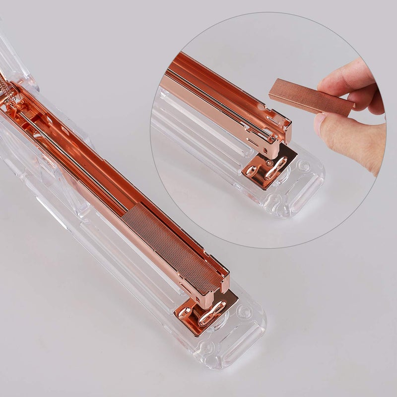 KIDMEN Rosegold Desk Accessory Kit,Set of Stapler, Staple Remover,1000pcs Staples,Tape Dispenser,Big Diamond Ballpoint Pen and 10pcs Binder Clips - Image 4