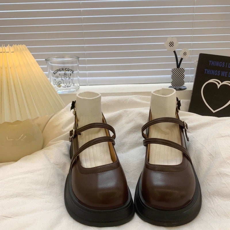 Brown Retro Versatile Chunky Heels Women’s Mary Janes Spring Autumn Brown