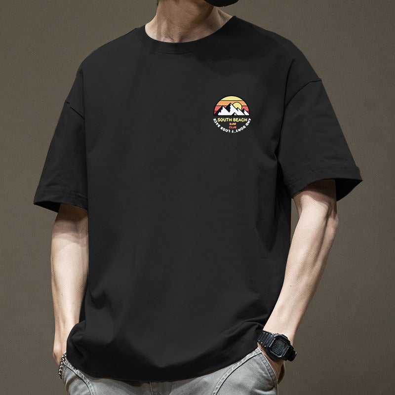 Short-Sleeved T-Shirt Men's Summer Trendyy Versatile Half-Sleeved 200g Heavyweight American Retro Three-Quarter Sleeve T-Shirt - Image 1