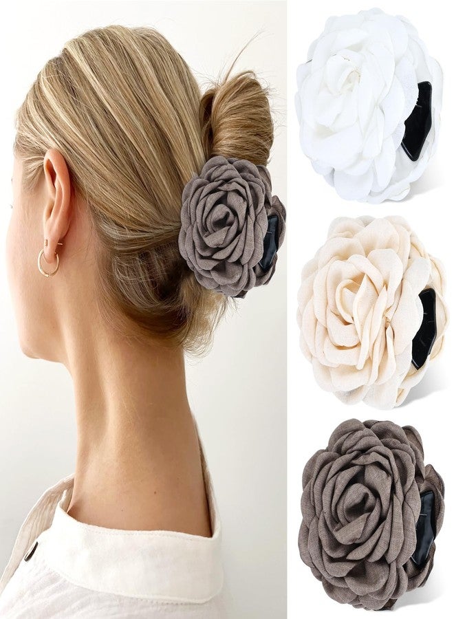 Cinaci 3 Pieces Vintage Rose Flower Hair Claws Clips with Strong Hold Floral Updo Hair Clips Barrettes Accessories for Women Girls - Image 1