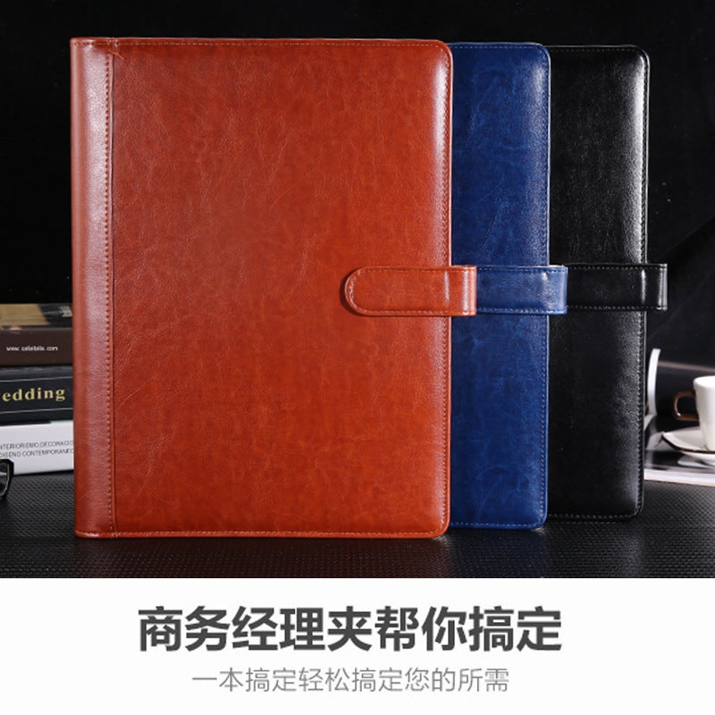Factory A4 Loose-Leaf Information Manager Folder With Zipper Bag Business Office Sales Contract Signing Plate Leather - Image 3