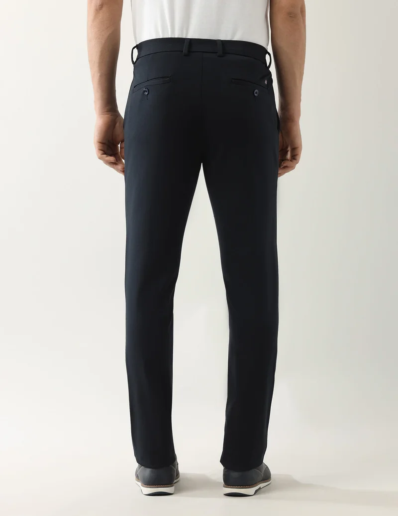 Arrow Navy Solid Mid Rise Autoflex Trousers for Men | Best Price UAE