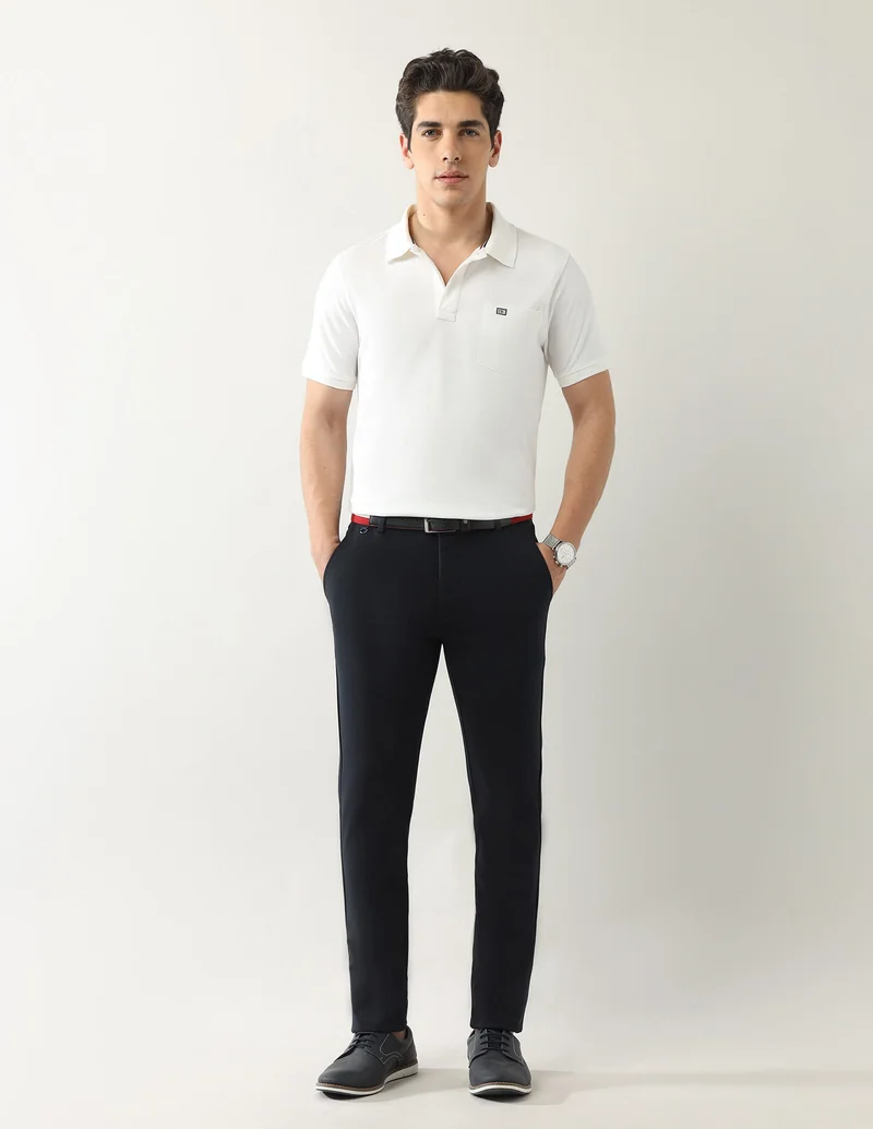 Arrow Navy Solid Mid Rise Autoflex Trousers for Men | Best Price UAE