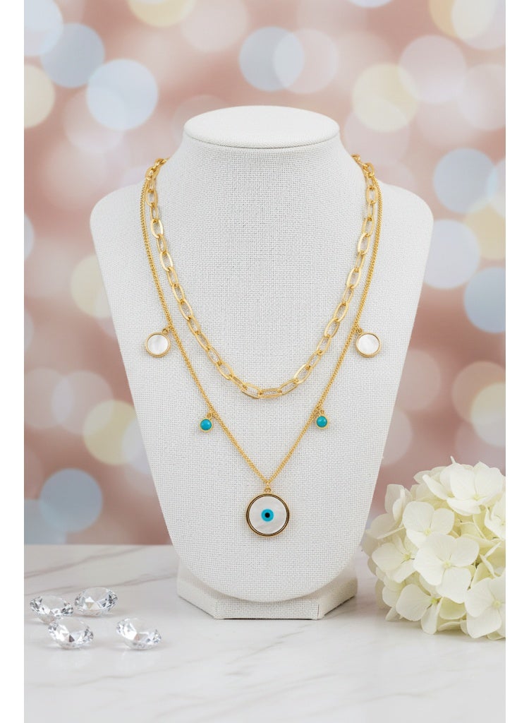 FLUFFY Women’s Necklace Layered Evil Eye Charm Colorful Stone - Image 2