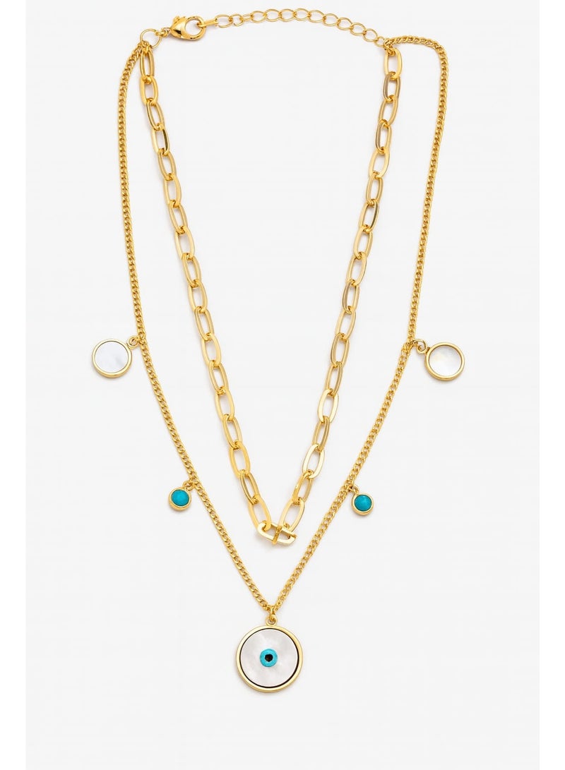 FLUFFY Women’s Necklace Layered Evil Eye Charm Colorful Stone - Image 3