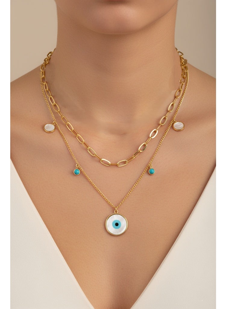 FLUFFY Women’s Necklace Layered Evil Eye Charm Colorful Stone - Image 1