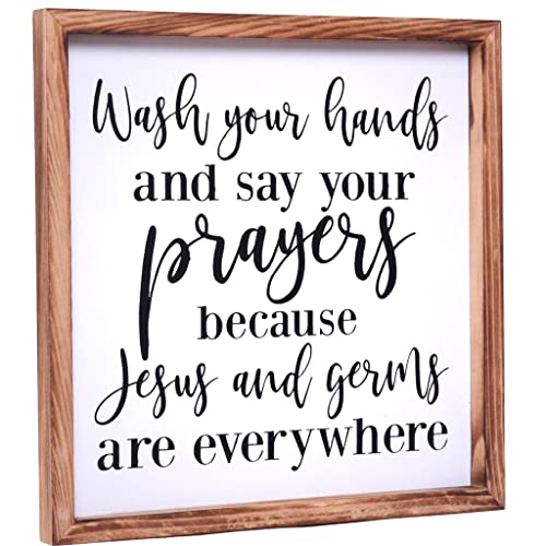 Athena's Elements Bathroom Decor, Wood Decor, Framed, Wash Your Hands, 12"*12" inches, Bathroom Sign, Cute Sign, Farmhouse - Image 1