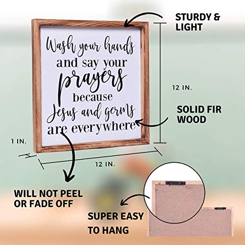 Athena's Elements Bathroom Decor, Wood Decor, Framed, Wash Your Hands, 12"*12" inches, Bathroom Sign, Cute Sign, Farmhouse - Image 2