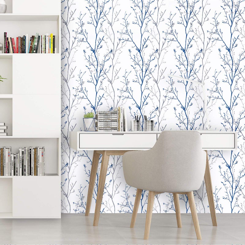 Mecpar Gray Blue Tree Branches Peel and Stick Wallpaper 17.71" x 118" Natural Wall Paper Modern Tree Branch Contact Paper Removable Wallpaper Self-Adhesive Vinyl for Furniture Crafts Walls - Image 4