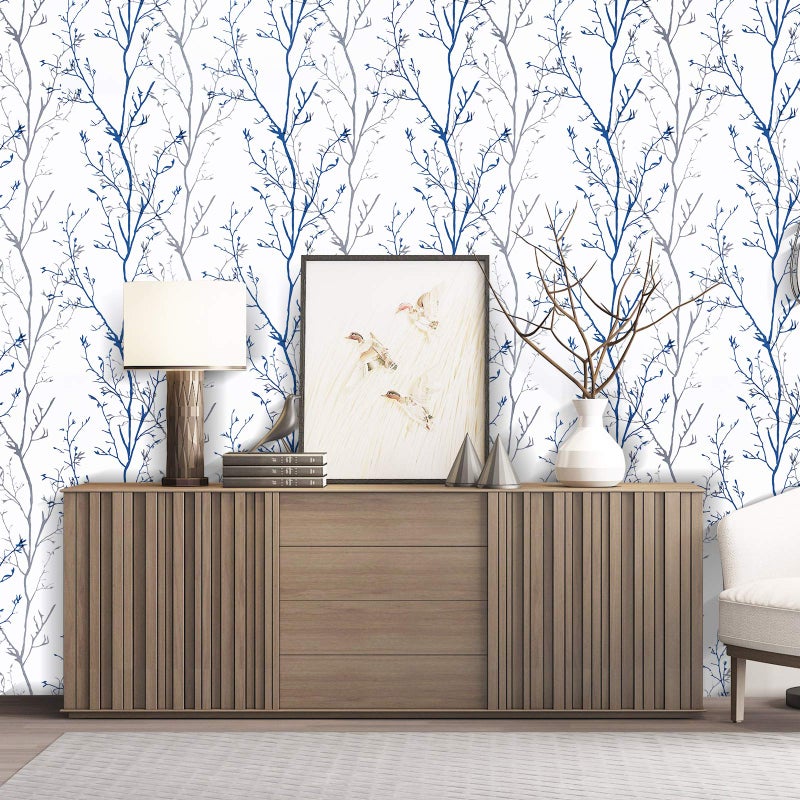 Mecpar Gray Blue Tree Branches Peel and Stick Wallpaper 17.71" x 118" Natural Wall Paper Modern Tree Branch Contact Paper Removable Wallpaper Self-Adhesive Vinyl for Furniture Crafts Walls - Image 2