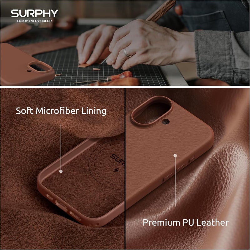 SURPHY Designed for iPhone 17 Leather Case, Compatible with MagSafe Wireless Charging Faux Leather Case with Metallic Buttons and Microfiber Lining for 17 6.3 inch 2025, Brown - Image 5
