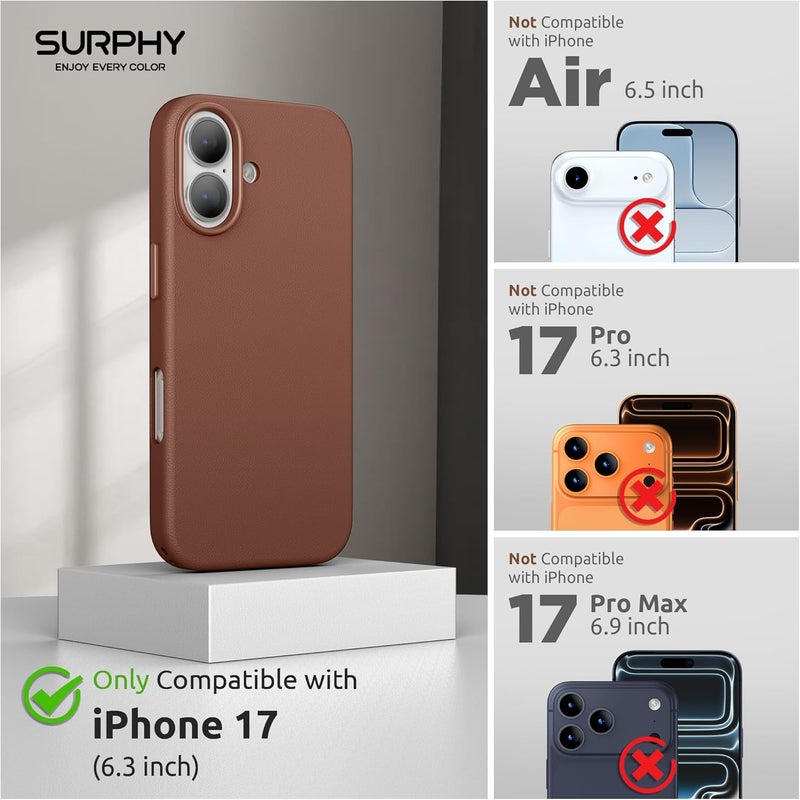 SURPHY Designed for iPhone 17 Leather Case, Compatible with MagSafe Wireless Charging Faux Leather Case with Metallic Buttons and Microfiber Lining for 17 6.3 inch 2025, Brown - Image 2