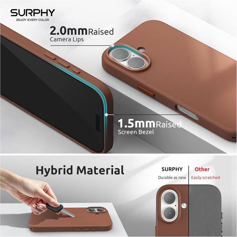 SURPHY Designed for iPhone 17 Leather Case, Compatible with MagSafe Wireless Charging Faux Leather Case with Metallic Buttons and Microfiber Lining for 17 6.3 inch 2025, Brown - Image 4