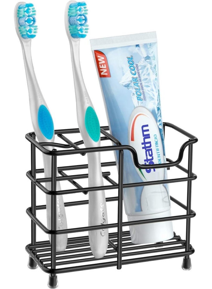 TOOTHBRUSH HOLDER FOR THE BATHROOM, STAINLESS STEEL TOOTHPASTE HOLDER, NON-SLIP TOOTHBRUSH STAND, MULTI-FUNCTIONAL BATHROOM ORGANIZER FOR FACIAL CLEANSER COMB RAZOR(BLACK)