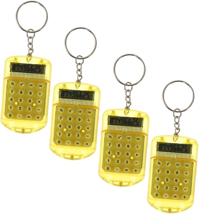 Yellow 4 Pack Mini Keychain Calculator Portable Flip Design Lightweight For Students Office - Image 1