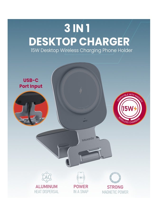 Moxedo Moxedo 3 in 1 Desktop Charger 15W Wireless Charging Phone Holder Foldable with USB-C Port Input Compatible for iOS Devices like iPhone, Apple Watch and Airpods  - Image 5
