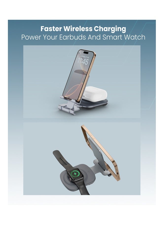 Moxedo Moxedo 3 in 1 Desktop Charger 15W Wireless Charging Phone Holder Foldable with USB-C Port Input Compatible for iOS Devices like iPhone, Apple Watch and Airpods  - Image 4