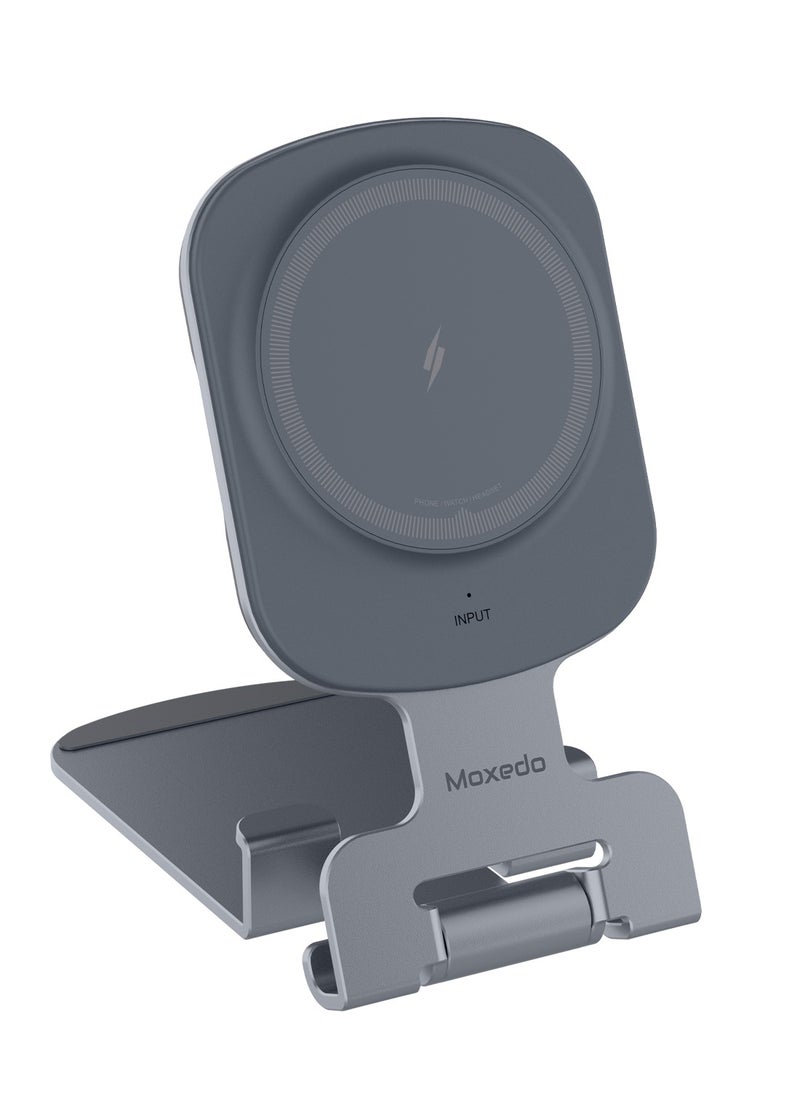 Moxedo Moxedo 3 in 1 Desktop Charger 15W Wireless Charging Phone Holder Foldable with USB-C Port Input Compatible for iOS Devices like iPhone, Apple Watch and Airpods  - Image 1