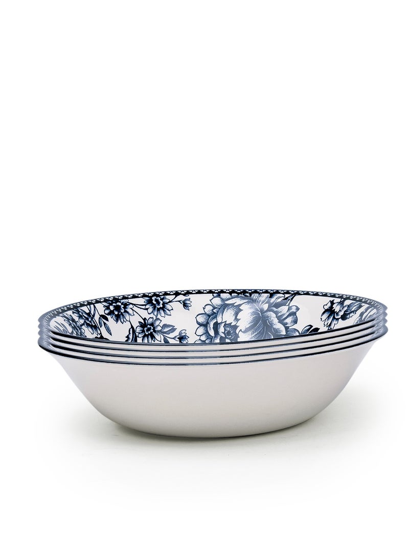 Claytan Rhapsody Collection 9 Inch Dark Blue Flower Pattern Ceramic Salad Bowl (Set of 4) - Image 1