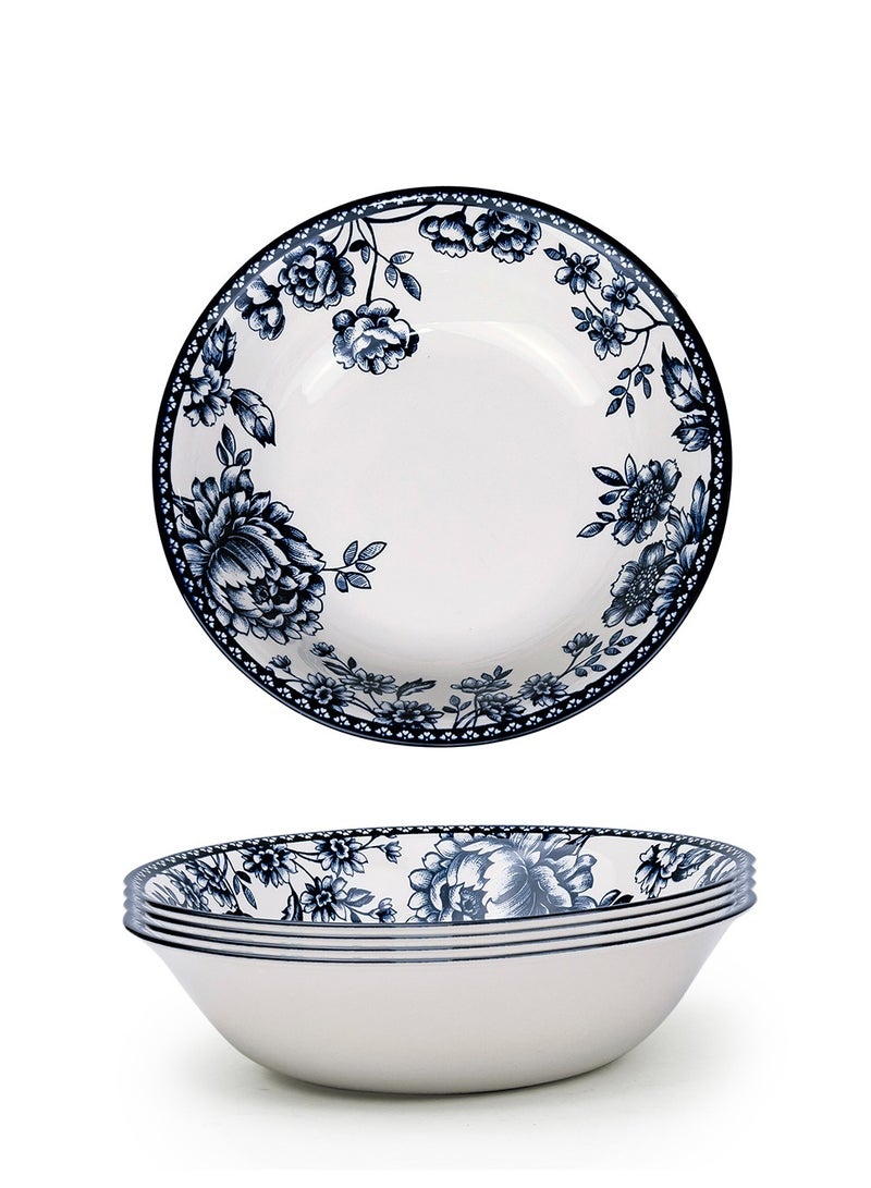 Claytan Rhapsody Collection 9 Inch Dark Blue Flower Pattern Ceramic Salad Bowl (Set of 4) - Image 2
