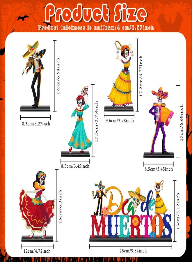 Barydat 6 Pieces Day of The Dead Table Decorations Dia De Los Muertos Decor Wooden Sugar Skull Couple Desk Centerpieces for Halloween Mexican Fiesta Carnival Party Decoration Supplies - Image 2
